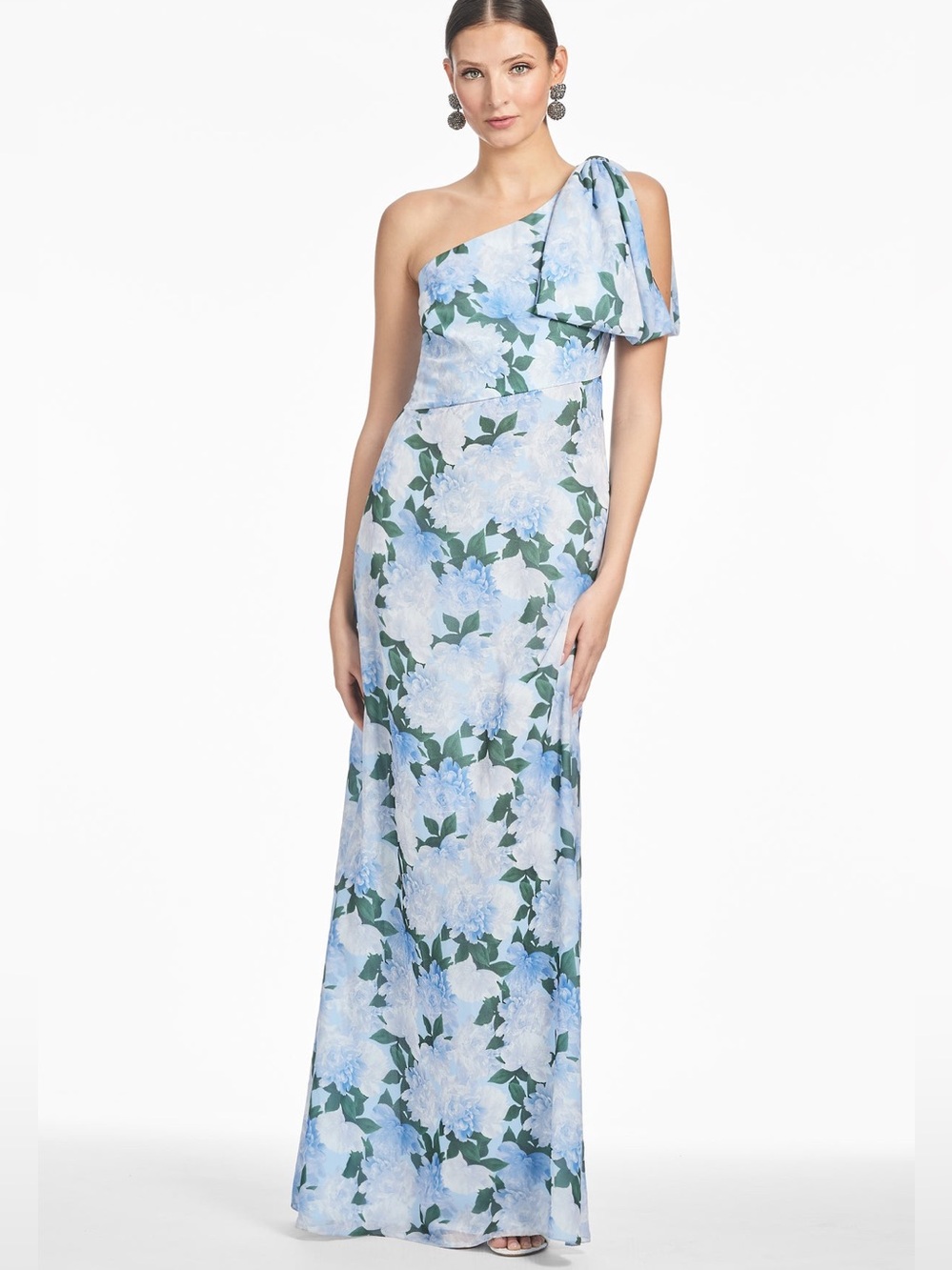 Sachin & Babi Chelsea Blue Floral Chiffon Floor Length Gown Dress Size 10